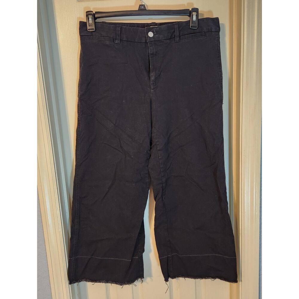 Gap High Rise Wide Leg Cropped Jeans Black Raw Hem